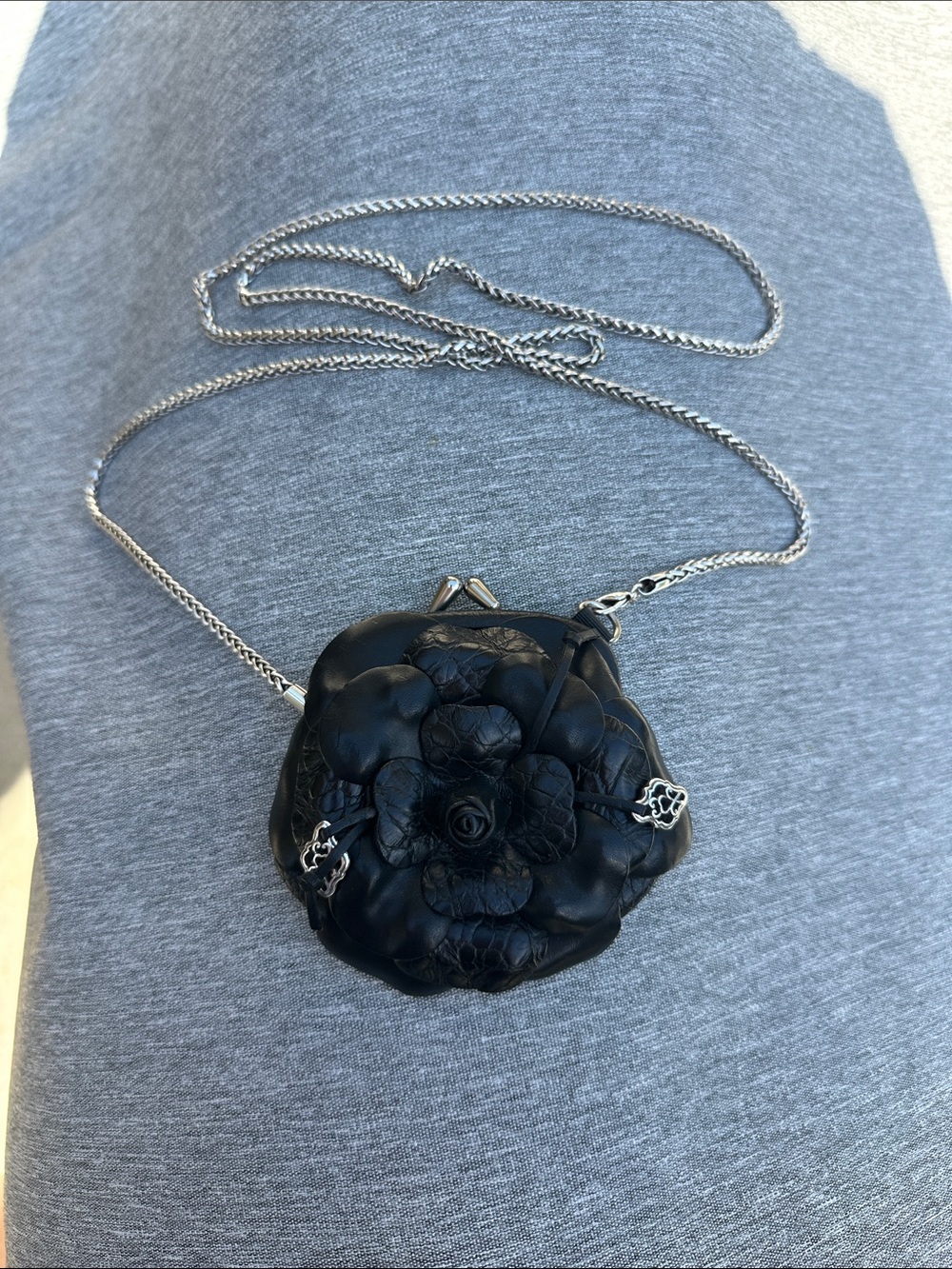 Black Quilted Leather Circular Crossbody with Chain Strap